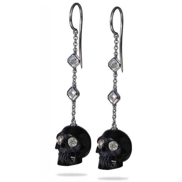 Carved Jet Skull Earrings